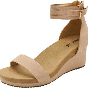 Women’s Open Toe Wedge Sandals Textile Faux Suede 2.4-Inch Heel Summer Shoes